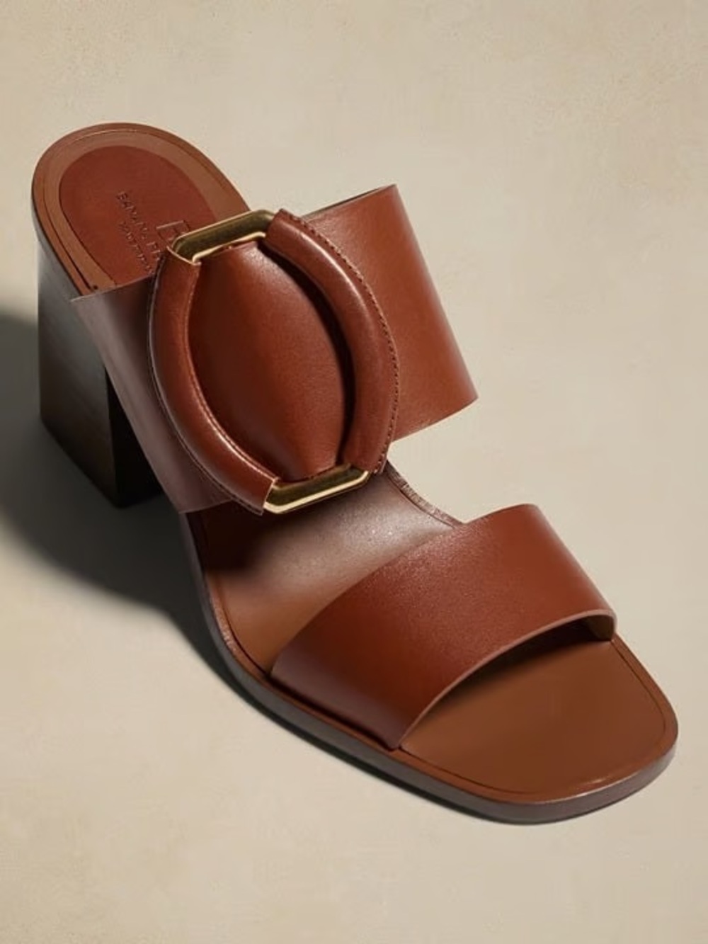 NIB Banana Republic Ravello Leather Mid-Heel Sandals in Saddle Brown size 8.5